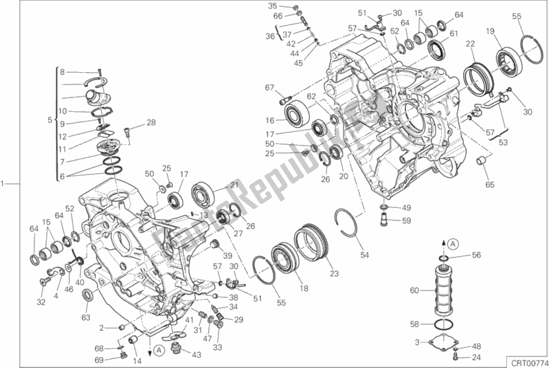 All parts for the 010 - Half-crankcases Pair of the Ducati Multistrada 1260 ABS Brasil 2019